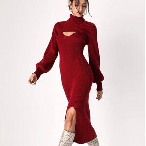 Make it a Double Red Turtleneck Two-Piece Midi Sweater Dress - Lulus